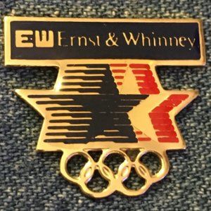 Ernst & Whinney Olympic Sponsor Pin ~ 1984 Los Angeles with Stars in Motion Logo